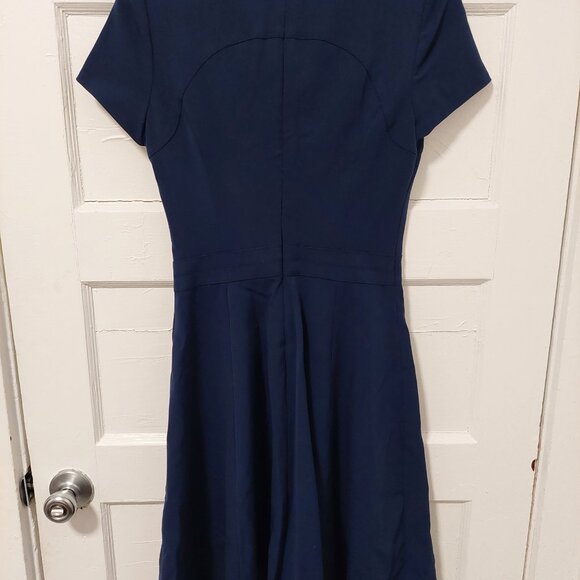 Navy blue short sleeve princess seamed knee-length dress - Picture 3 of 4